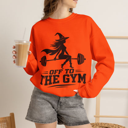 Witch Lifting Barbell Off to the Gym Sweatshirt | Halloween Fitness I Gildan