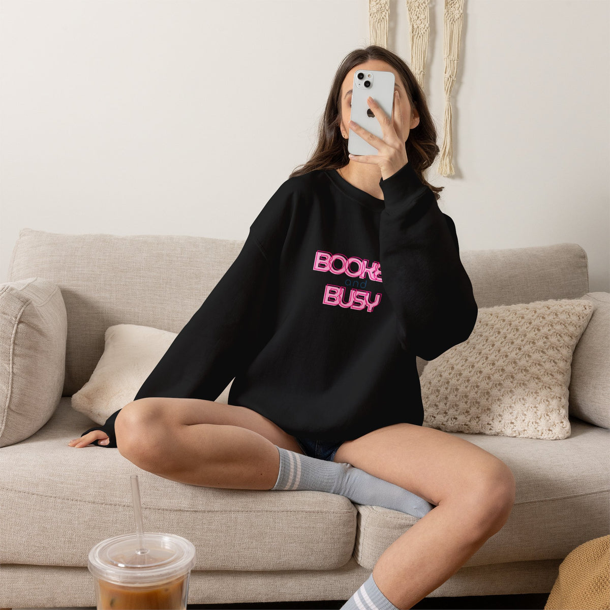 Booked and Busy Pink Crewneck Sweatshirt I Boss Babe Unbothered Funny Powerful Sweatshirt