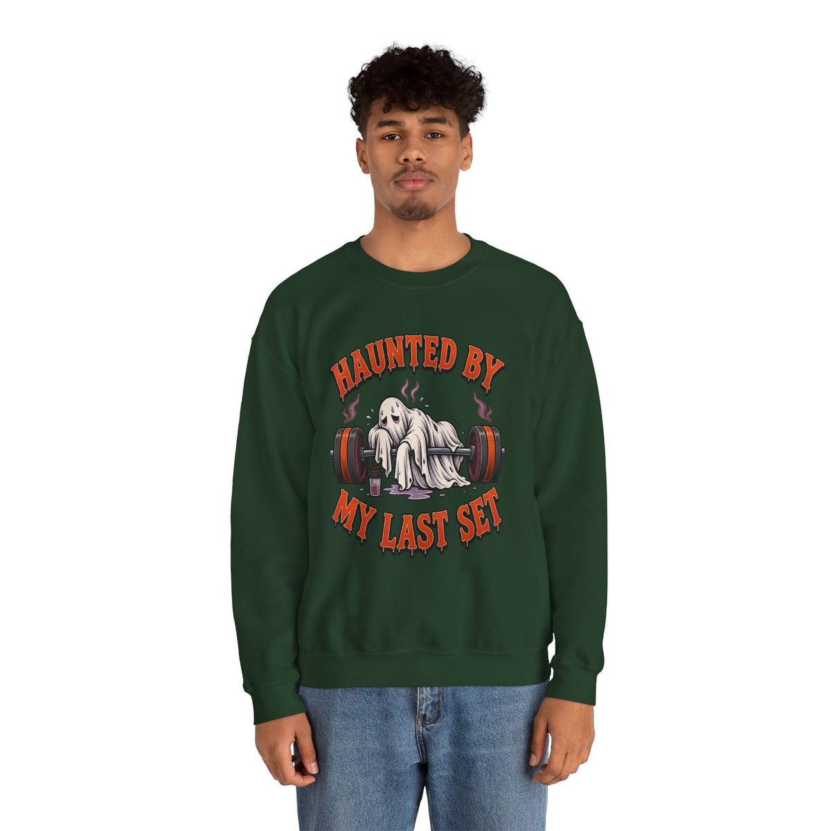 Haunted By My Last Set Sweatshirt | Ghost Lifting Gym Fitness I Gildan Crewneck