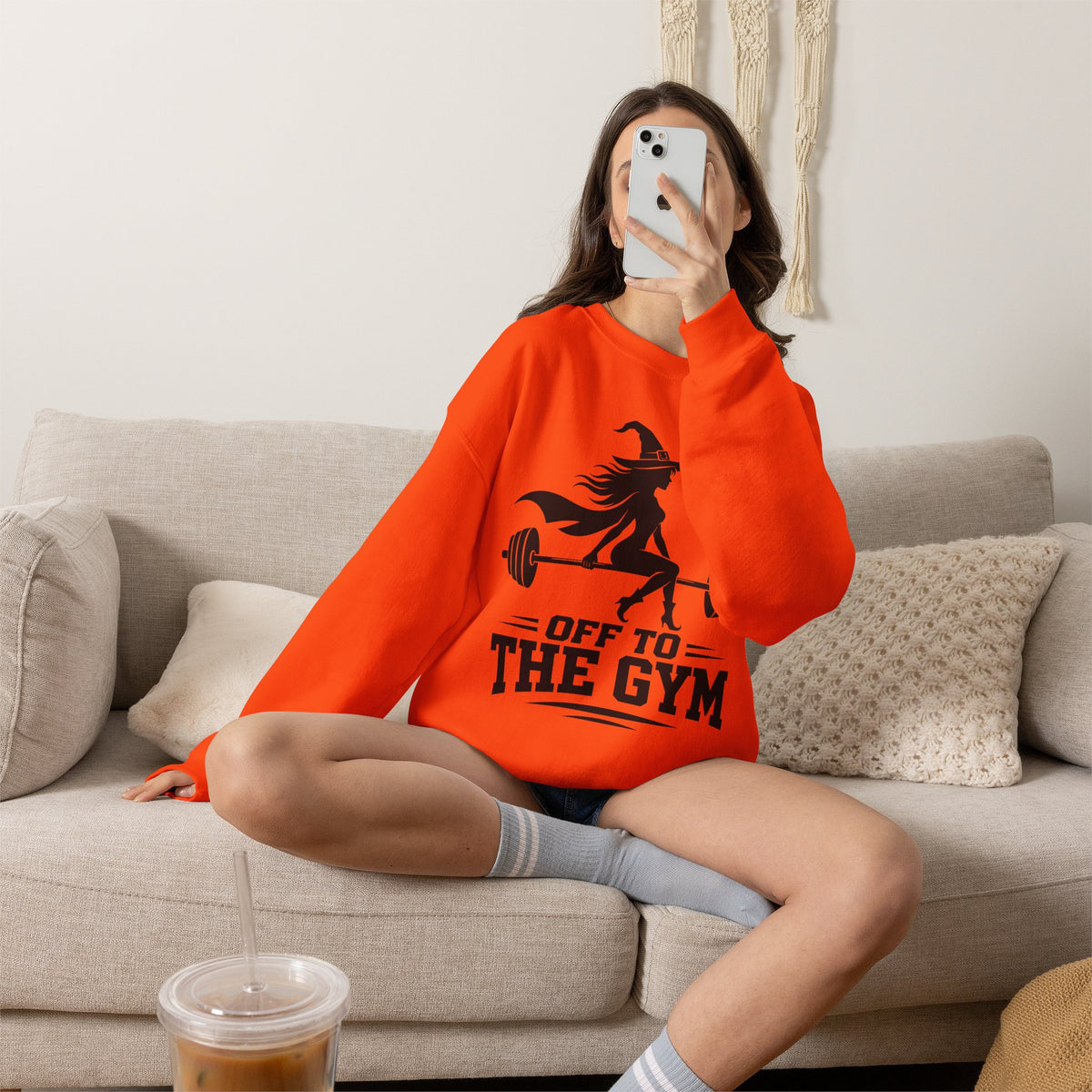 Witch Lifting Barbell Off to the Gym Sweatshirt | Halloween Fitness I Gildan