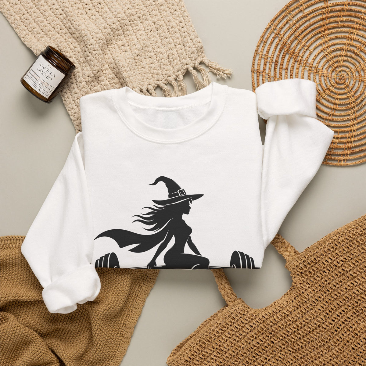 Witch Lifting Barbell Off to the Gym Sweatshirt | Halloween Fitness I Gildan