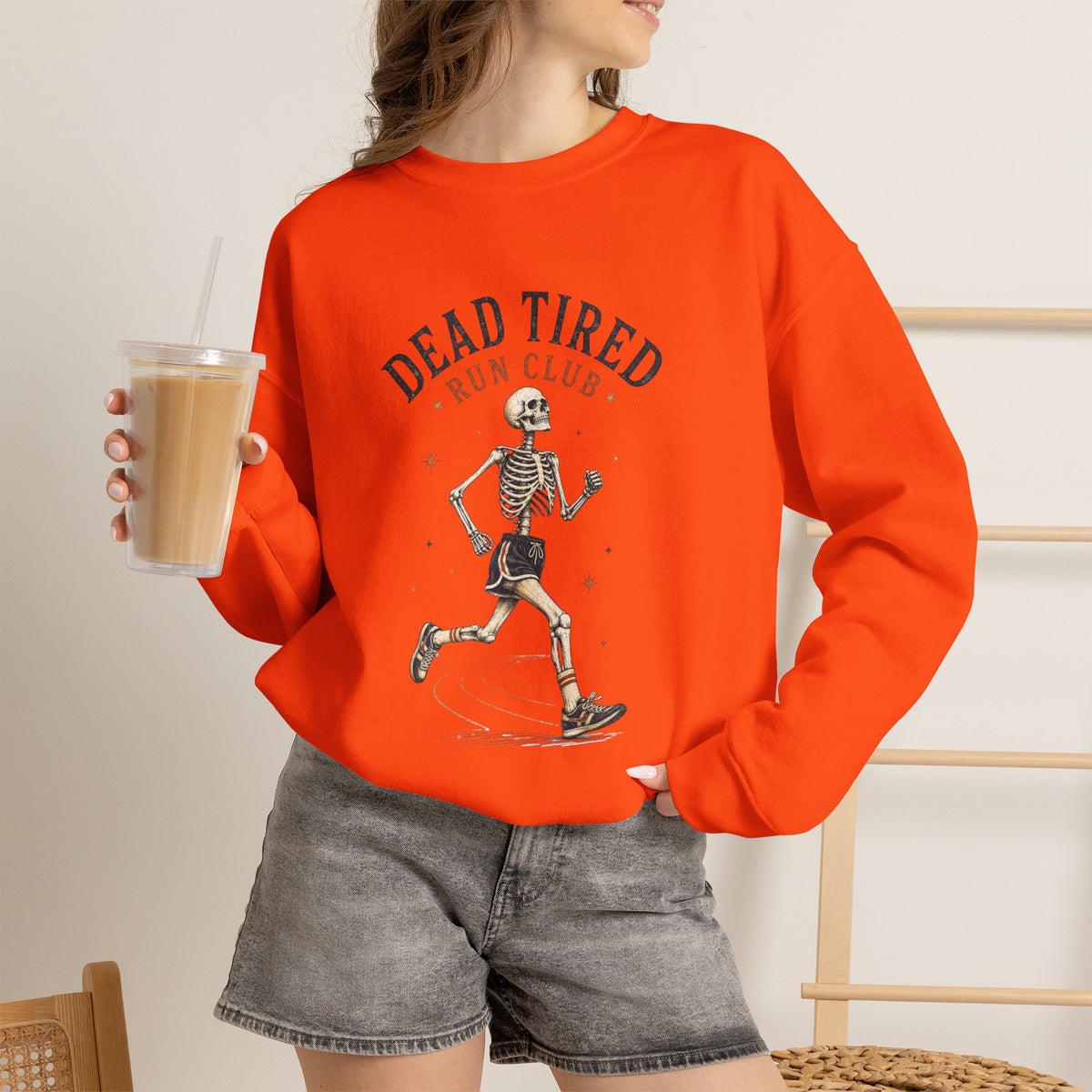Dead Tired Run Club sweatshirt | Skeleton Runner Illustration I Gildan Crewneck