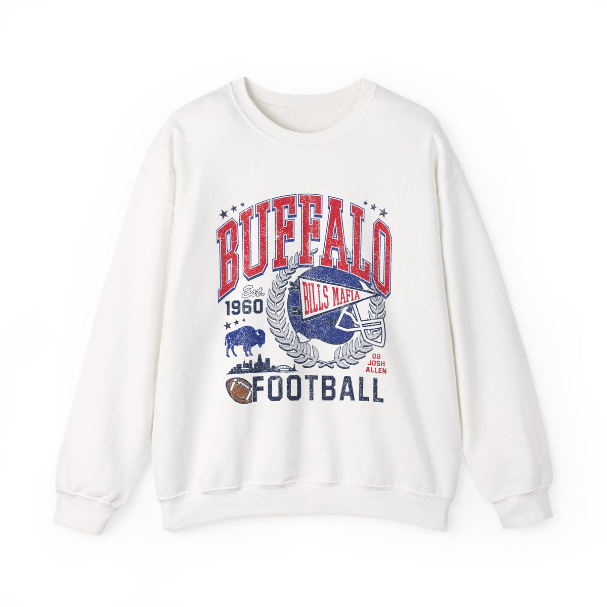 Buffalo Football Helmet Vintage Graphic Sweatshirt | 1960 Bills Logo I Gildan Crewneck Unisex