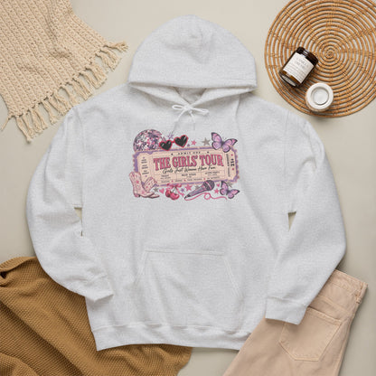 The Girls Just Wanna Have Fun Tour Ticket Graphic Hoodie | Butterfly Floral Ticket Sweatshirt