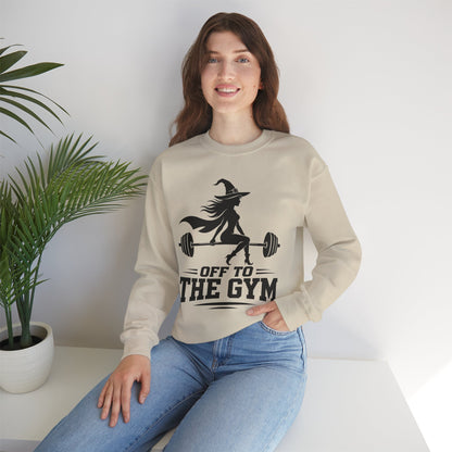 Witch Lifting Barbell Off to the Gym Sweatshirt | Halloween Fitness I Gildan