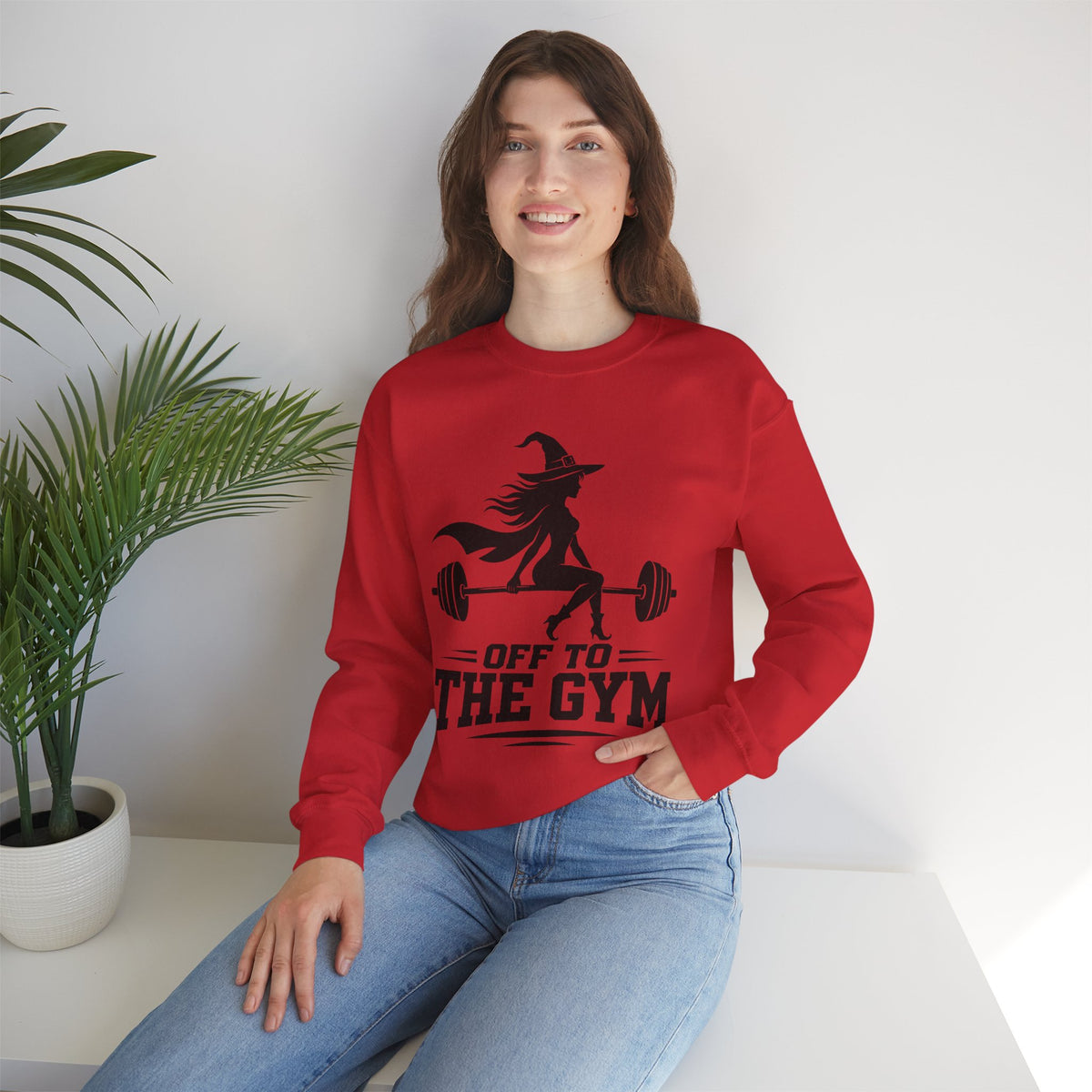 Witch Lifting Barbell Off to the Gym Sweatshirt | Halloween Fitness I Gildan