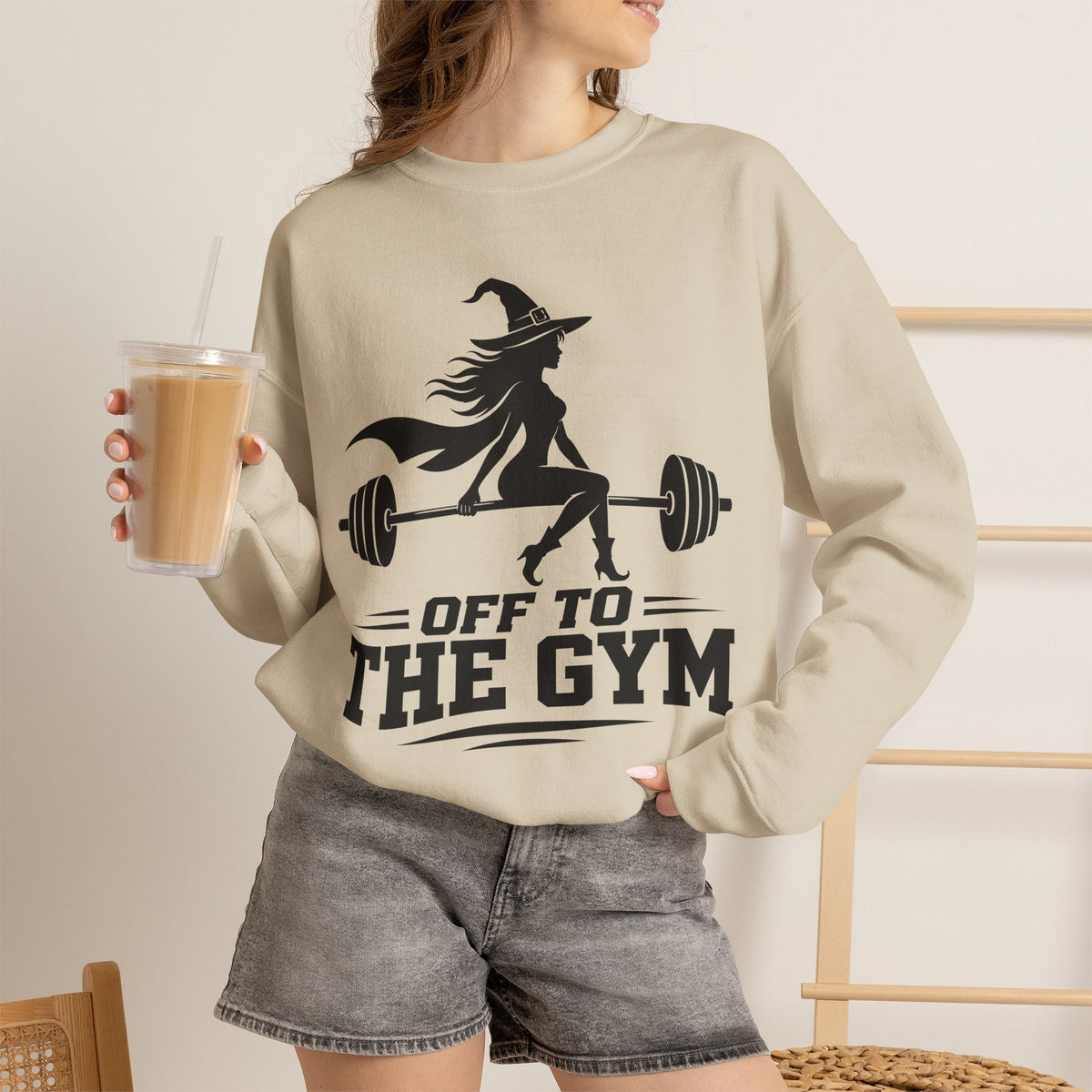 Witch Lifting Barbell Off to the Gym Sweatshirt | Halloween Fitness I Gildan