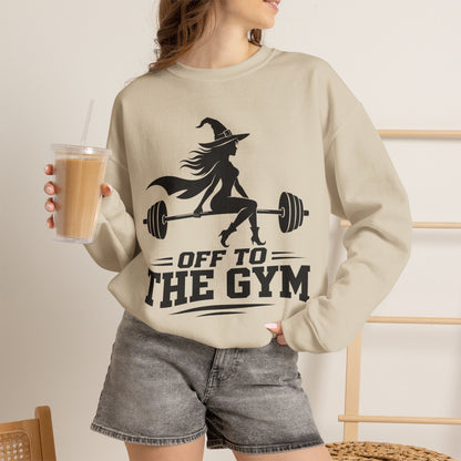 Witch Lifting Barbell Off to the Gym Sweatshirt | Halloween Fitness I Gildan