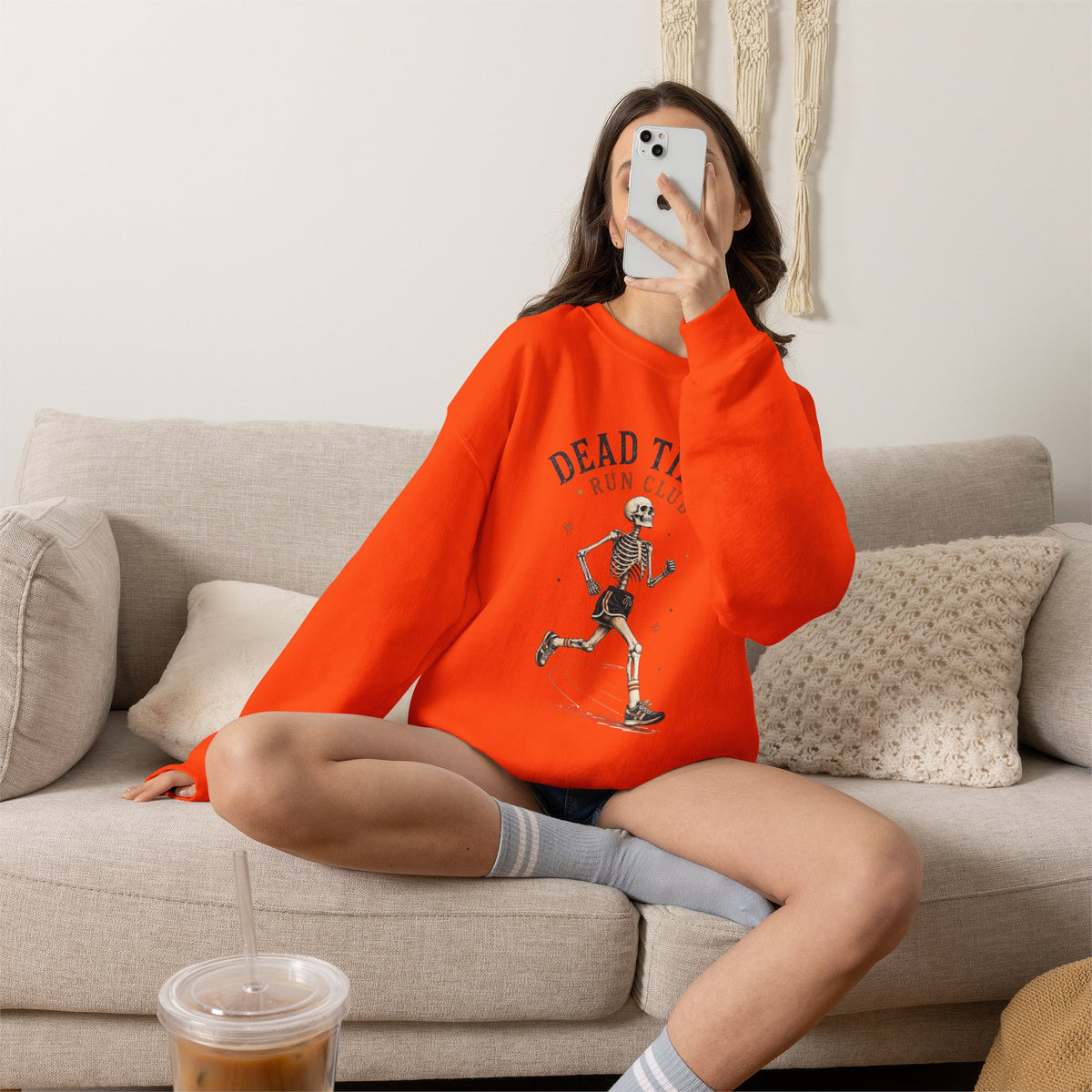 Dead Tired Run Club sweatshirt | Skeleton Runner Illustration I Gildan Crewneck
