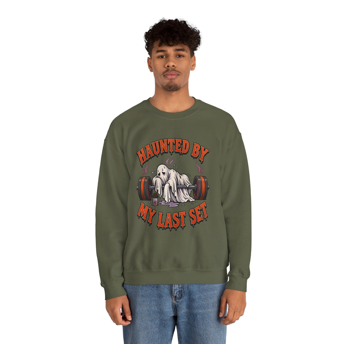 Haunted By My Last Set Sweatshirt | Ghost Lifting Gym Fitness I Gildan Crewneck