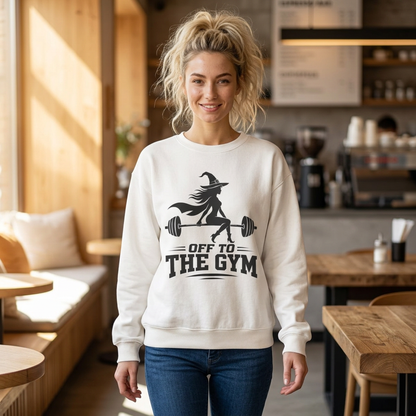 Witch Lifting Barbell Off to the Gym Sweatshirt | Halloween Fitness I Gildan