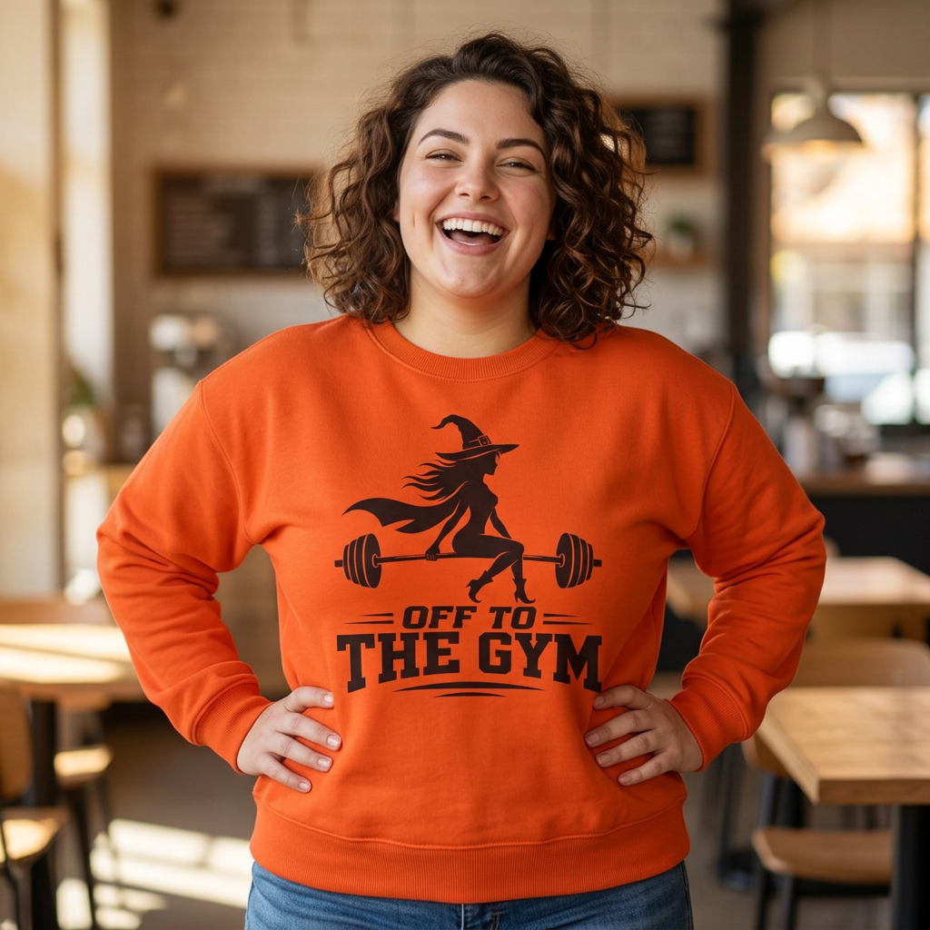 Witch Lifting Barbell Off to the Gym Sweatshirt | Halloween Fitness I Gildan