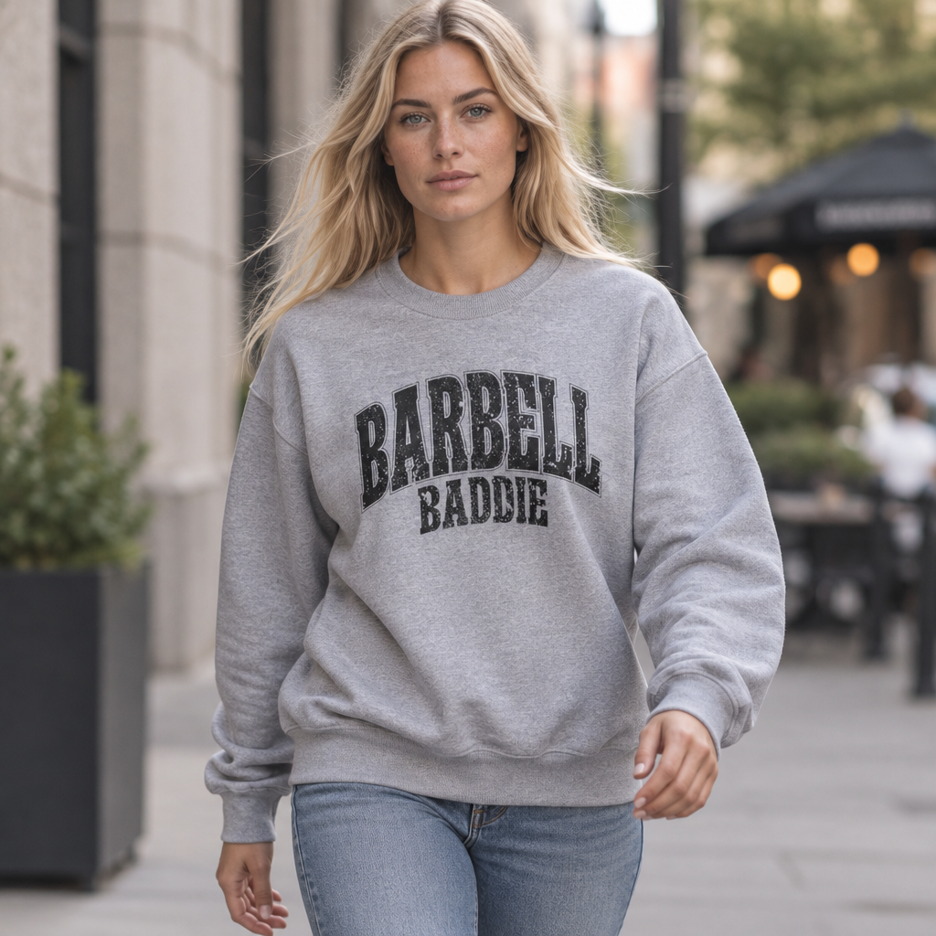 Barbell Baddie Sweatshirt | Gym Fitness Crewneck I Gildan Crewneck