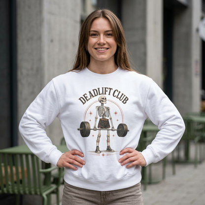 Deadlift Club Skeleton Illustration Sweatshirt | Weightlifting Gym Skull I Comfort Colors 1566