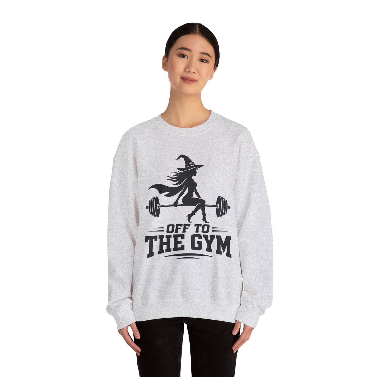 Witch Lifting Barbell Off to the Gym Sweatshirt | Halloween Fitness I Gildan