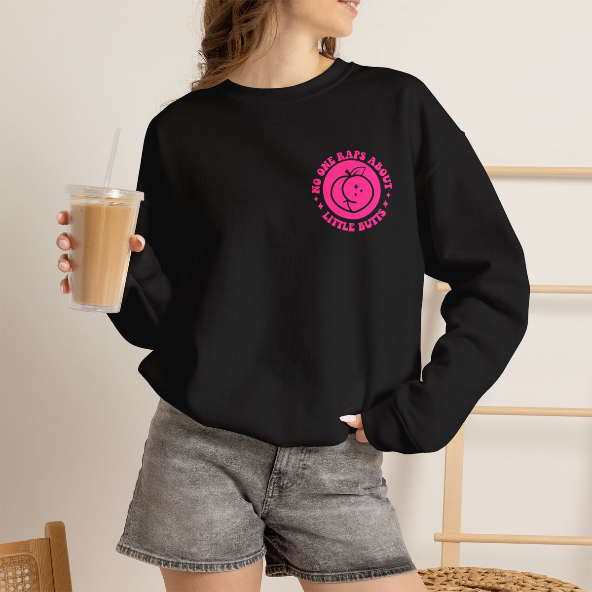 Squat Because No One Raps About Little Butts Sweatshirt | Pink Retro Fitness Quote I Gildan