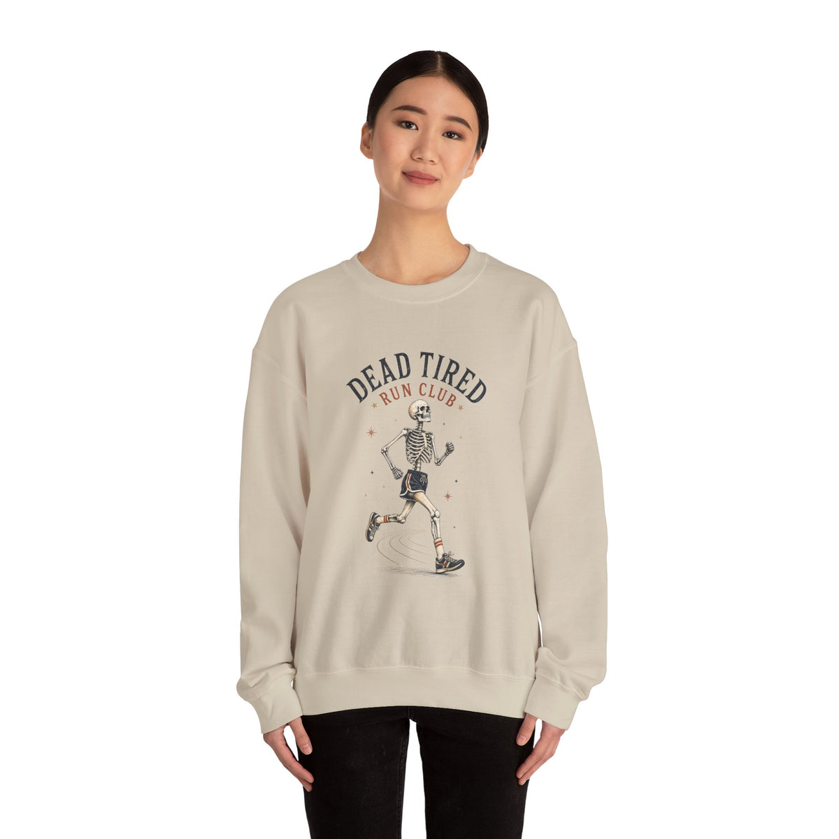 Dead Tired Run Club sweatshirt | Skeleton Runner Illustration I Gildan Crewneck