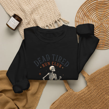 Dead Tired Run Club sweatshirt | Skeleton Runner Illustration I Gildan Crewneck