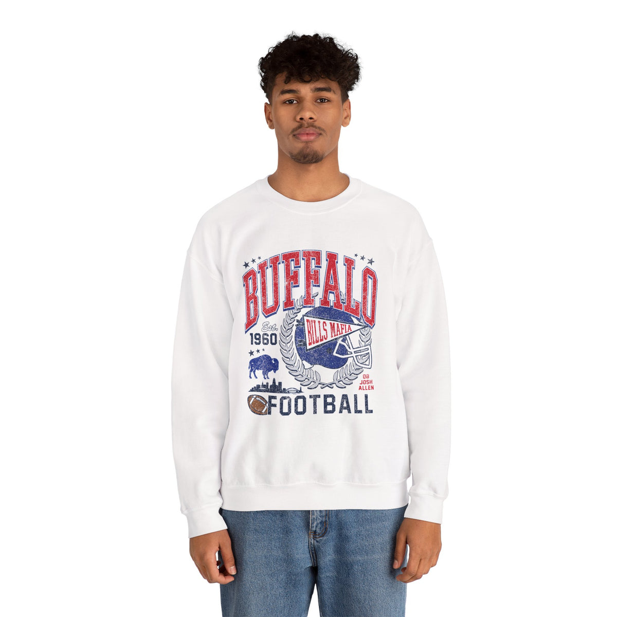 Buffalo Football Helmet Vintage Graphic Sweatshirt | 1960 Bills Logo I Gildan Crewneck Unisex