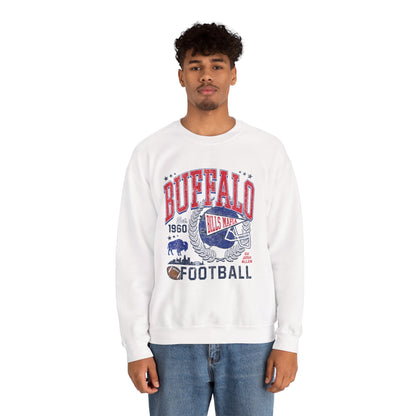 Buffalo Football Helmet Vintage Graphic Sweatshirt | 1960 Bills Logo I Gildan Crewneck Unisex