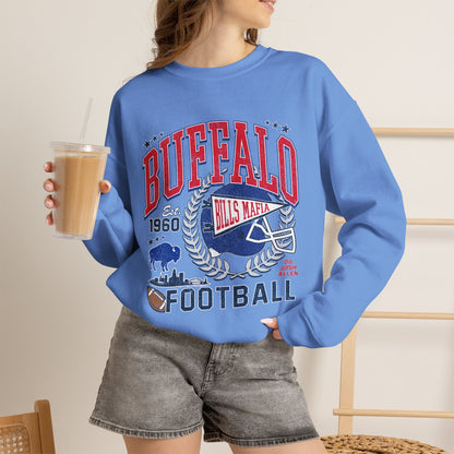 Buffalo Football Helmet Vintage Graphic Sweatshirt | 1960 Bills Logo I Gildan Crewneck Unisex