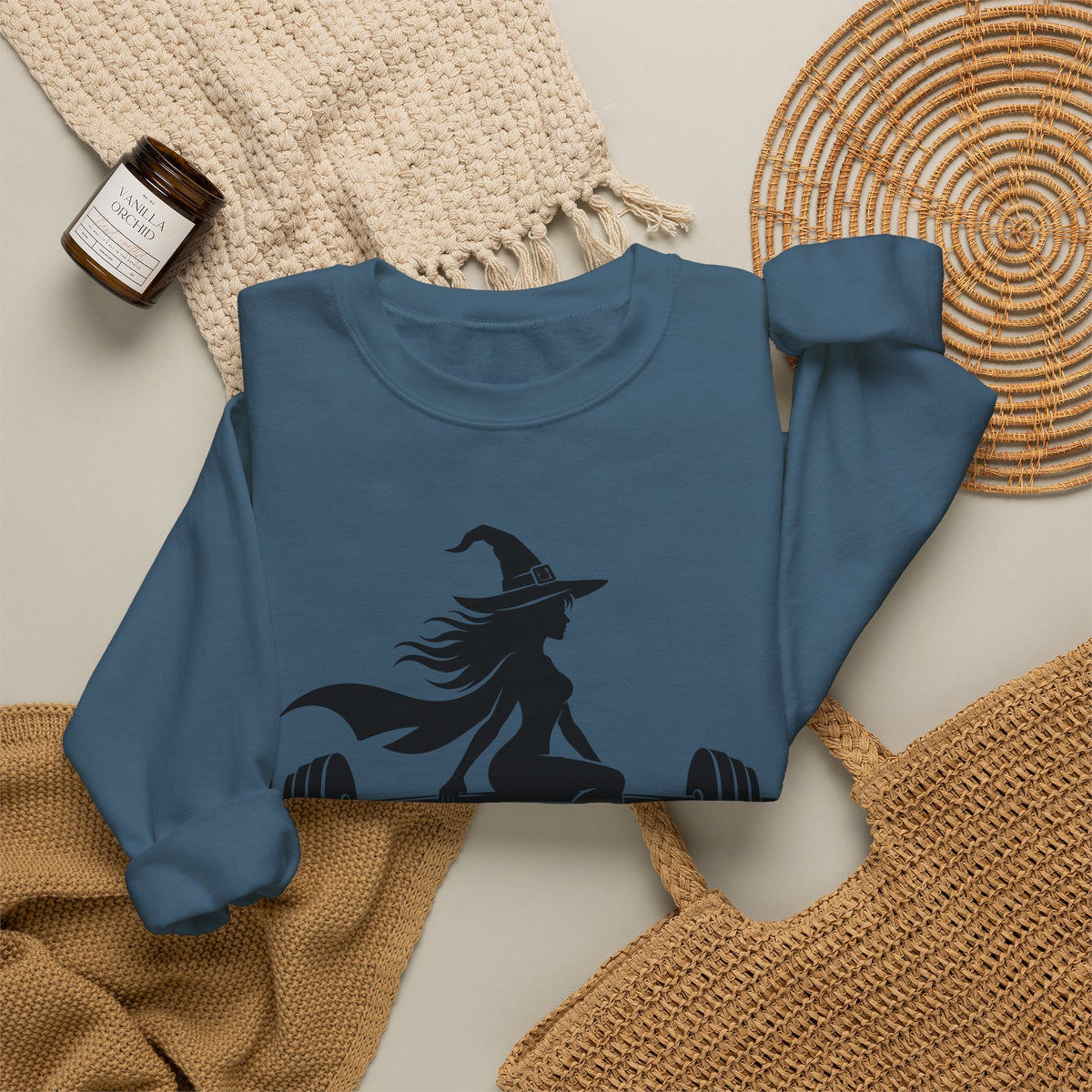 Witch Lifting Barbell Off to the Gym Sweatshirt | Halloween Fitness I Gildan