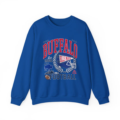 Buffalo Football Helmet Vintage Graphic Sweatshirt | 1960 Bills Logo I Gildan Crewneck Unisex