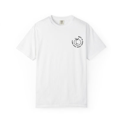 Don't Be Moody Grow Ya Booty T-Shirt | Funny Retro Script, Chest Peach Logo I