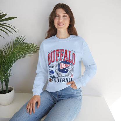 Buffalo Football Helmet Vintage Graphic Sweatshirt | 1960 Bills Logo I Gildan Crewneck Unisex