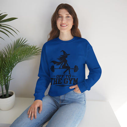 Witch Lifting Barbell Off to the Gym Sweatshirt | Halloween Fitness I Gildan