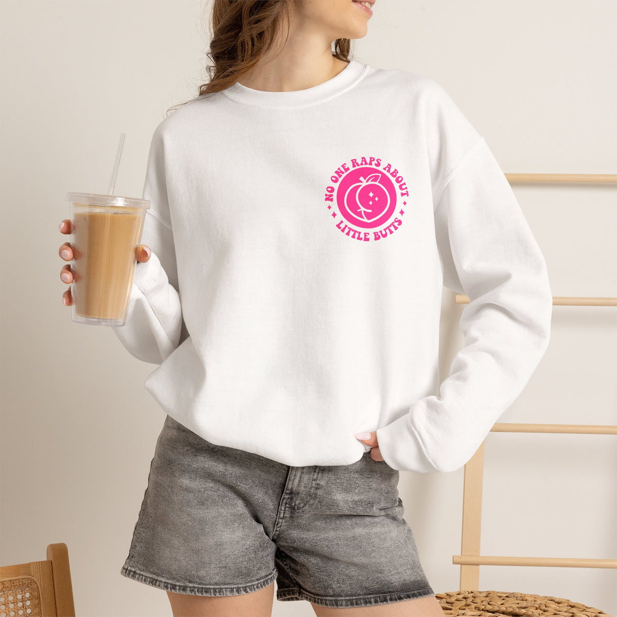 Squat Because No One Raps About Little Butts Sweatshirt | Pink Retro Fitness Quote I Gildan