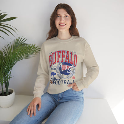Buffalo Football Helmet Vintage Graphic Sweatshirt | 1960 Bills Logo I Gildan Crewneck Unisex