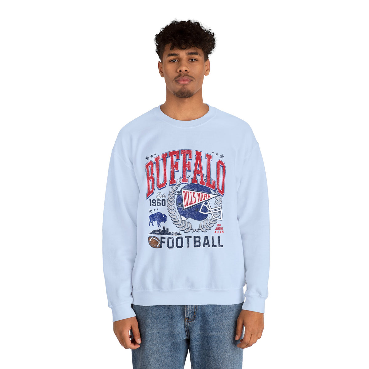 Buffalo Football Helmet Vintage Graphic Sweatshirt | 1960 Bills Logo I Gildan Crewneck Unisex