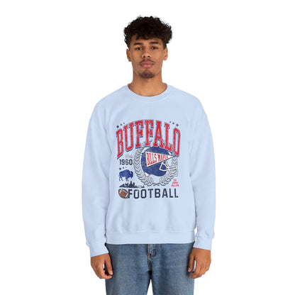 Buffalo Football Helmet Vintage Graphic Sweatshirt | 1960 Bills Logo I Gildan Crewneck Unisex