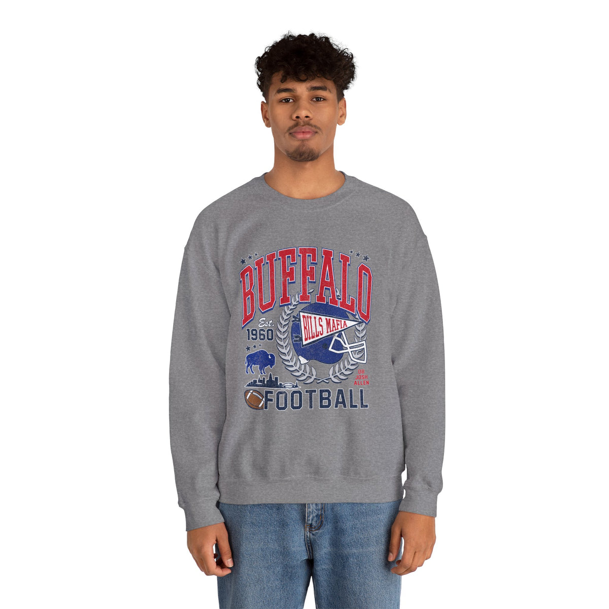 Buffalo Football Helmet Vintage Graphic Sweatshirt | 1960 Bills Logo I Gildan Crewneck Unisex