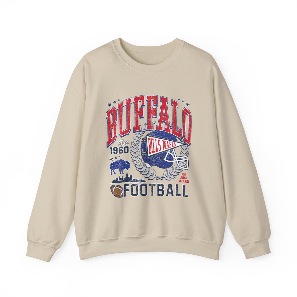 Buffalo Football Helmet Vintage Graphic Sweatshirt | 1960 Bills Logo I Gildan Crewneck Unisex