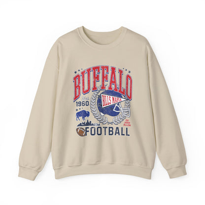 Buffalo Football Helmet Vintage Graphic Sweatshirt | 1960 Bills Logo I Gildan Crewneck Unisex