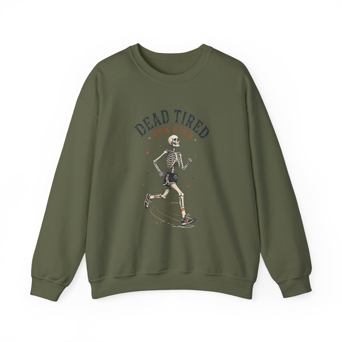 Dead Tired Run Club sweatshirt | Skeleton Runner Illustration I Gildan Crewneck