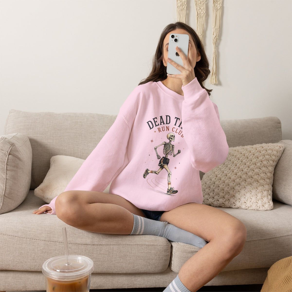 Dead Tired Run Club sweatshirt | Skeleton Runner Illustration I Gildan Crewneck