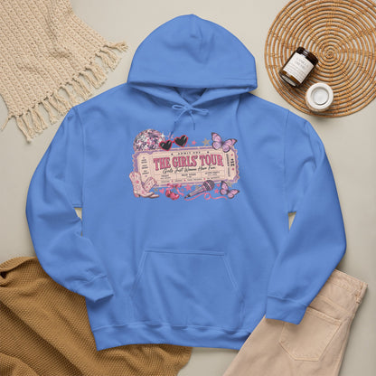 The Girls Just Wanna Have Fun Tour Ticket Graphic Hoodie | Butterfly Floral Ticket Sweatshirt