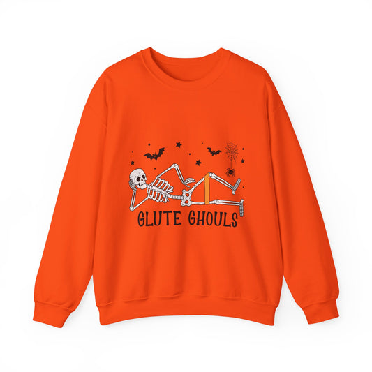 Glute Ghouls Skeleton Lounge Sweatshirt | Halloween Skeleton Fitness I Gildan Crewneck