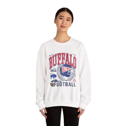 Buffalo Football Helmet Vintage Graphic Sweatshirt | 1960 Bills Logo I Gildan Crewneck Unisex