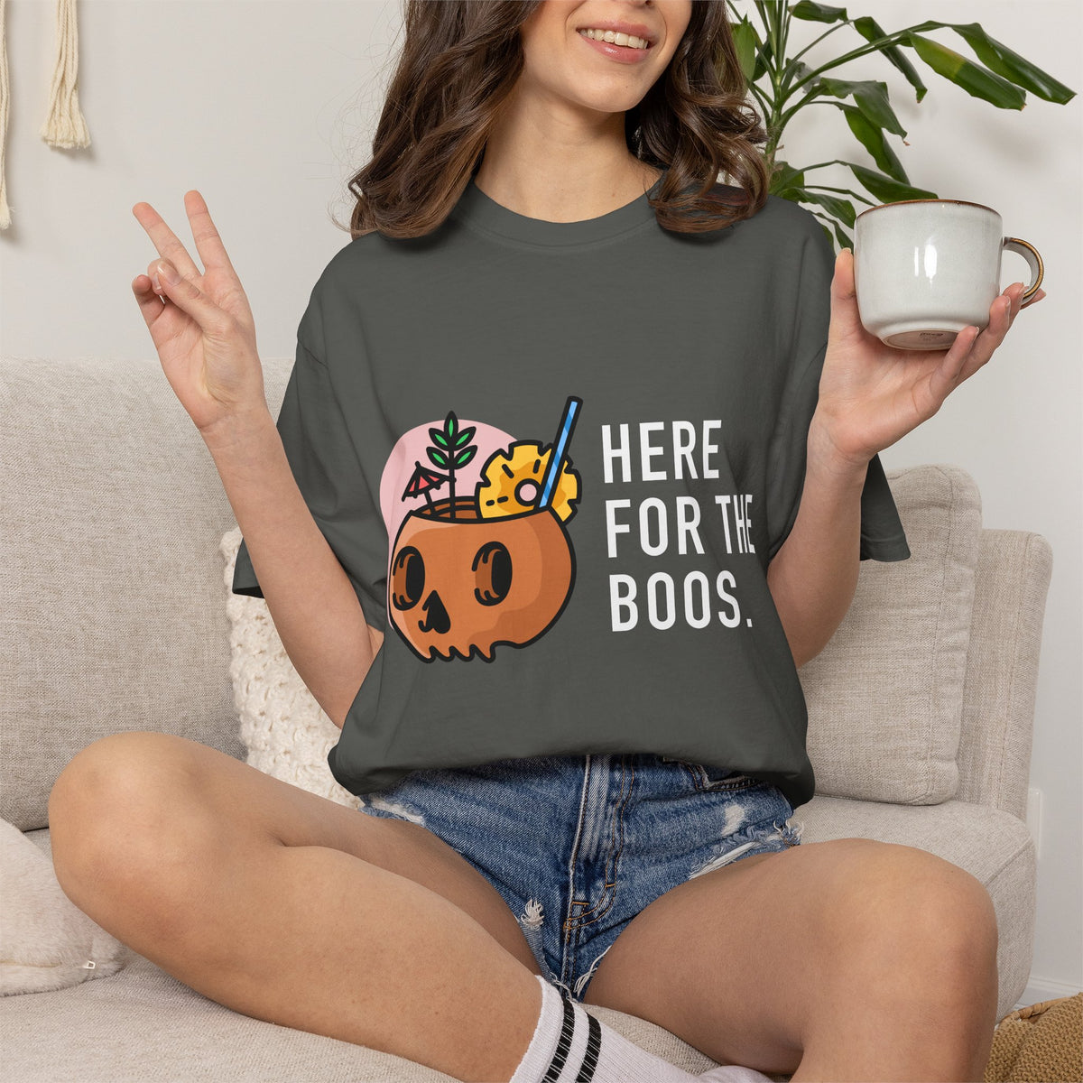 Halloween Pumpkin Graphic T-Shirt — "Here For The Boos"