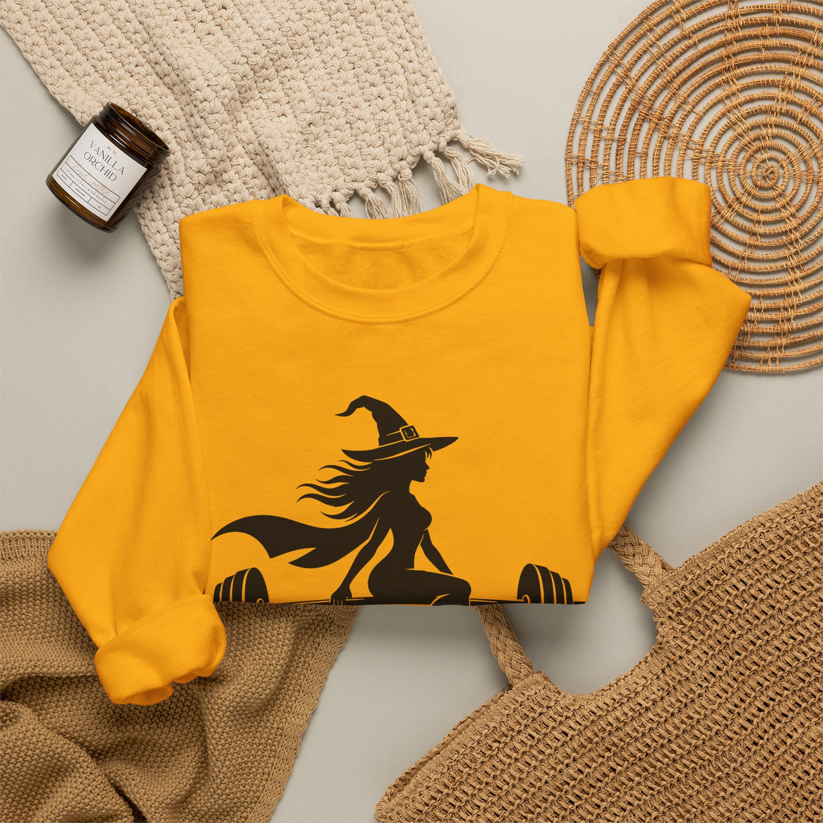 Witch Lifting Barbell Off to the Gym Sweatshirt | Halloween Fitness I Gildan