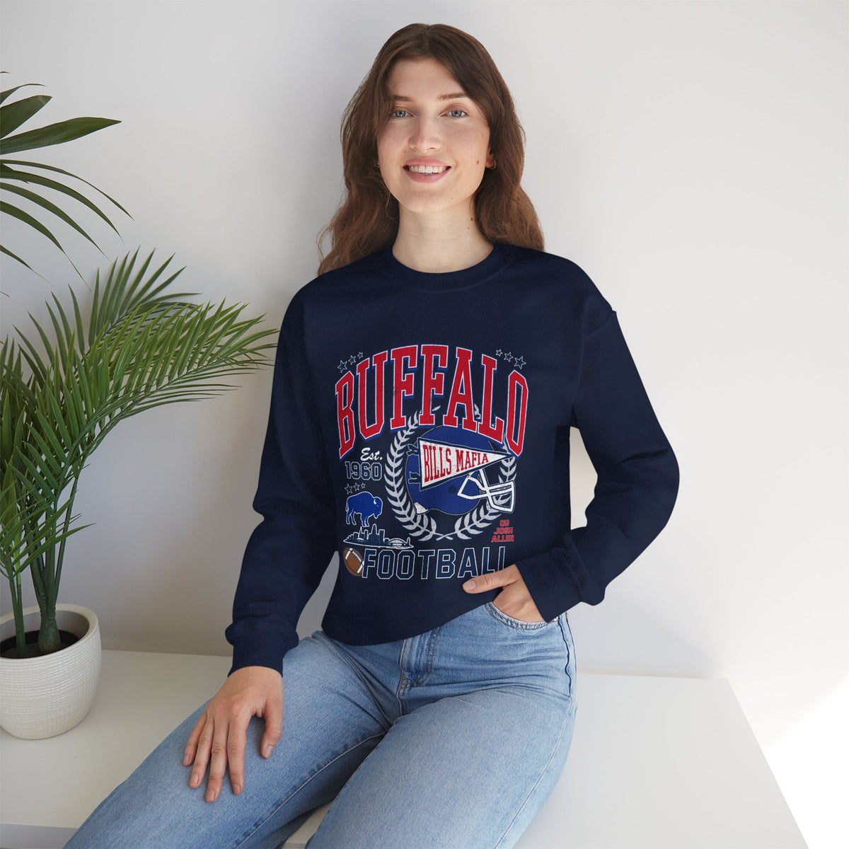 Buffalo Football Helmet Vintage Graphic Sweatshirt | 1960 Bills Logo I Gildan Crewneck Unisex
