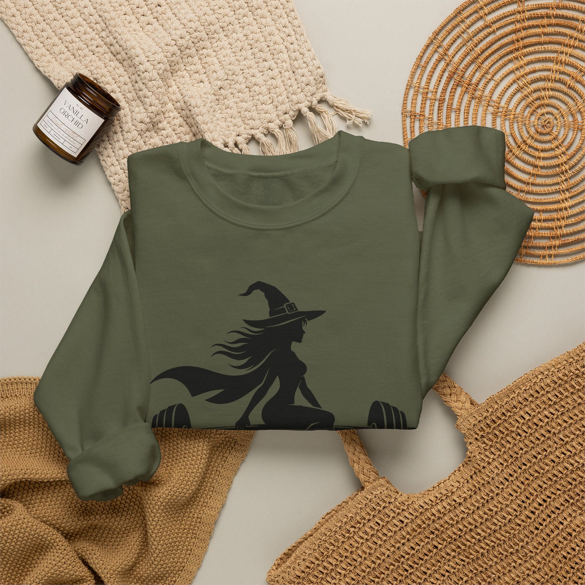 Witch Lifting Barbell Off to the Gym Sweatshirt | Halloween Fitness I Gildan
