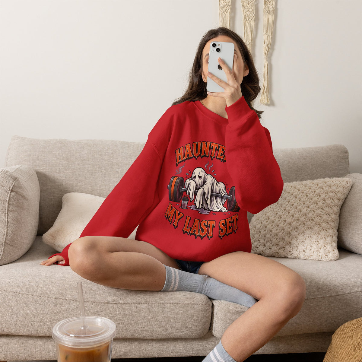Haunted By My Last Set Sweatshirt | Ghost Lifting Gym Fitness I Gildan Crewneck