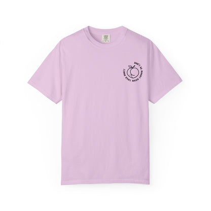 Don't Be Moody Grow Ya Booty T-Shirt | Funny Retro Script, Chest Peach Logo I