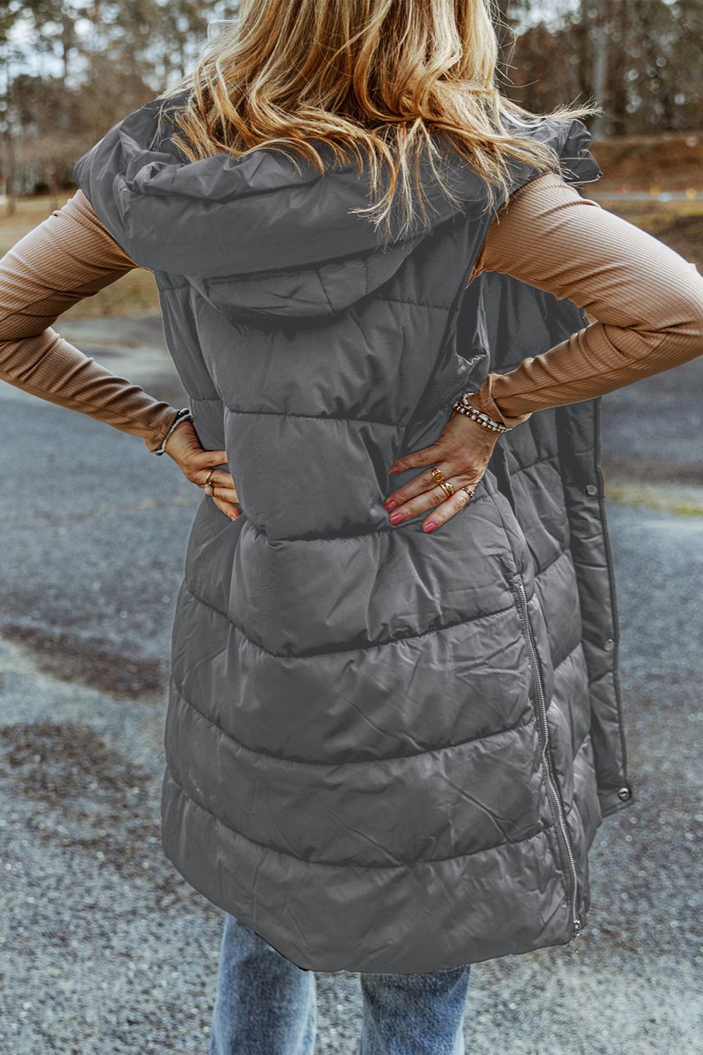 LE Longline Hooded Sleeveless Puffer Vest