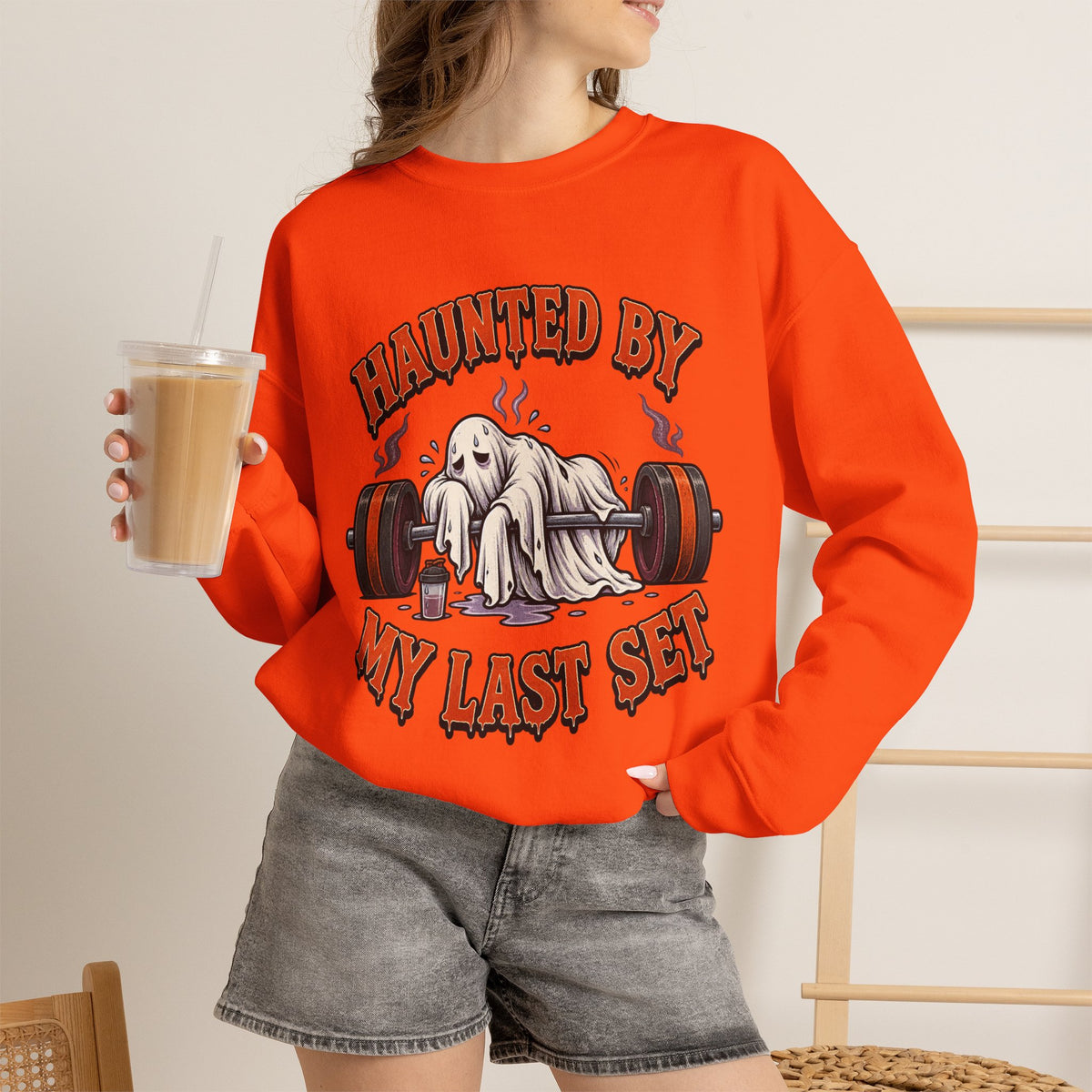 Haunted By My Last Set Sweatshirt | Ghost Lifting Gym Fitness I Gildan Crewneck